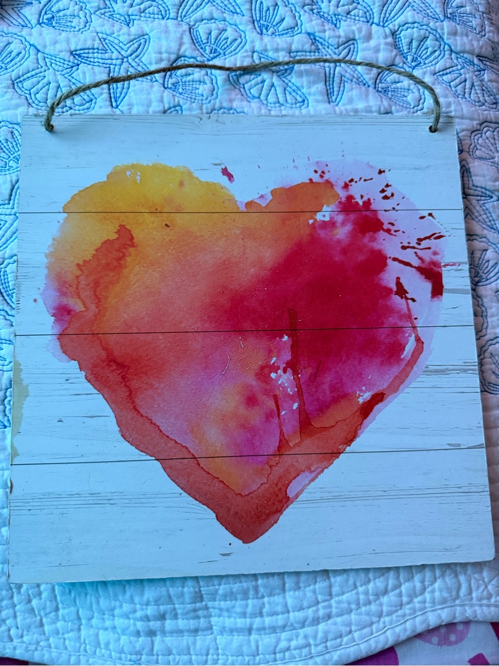 Heart Watercolor Wall Plaque in Pink and Orange - Unbranded Set